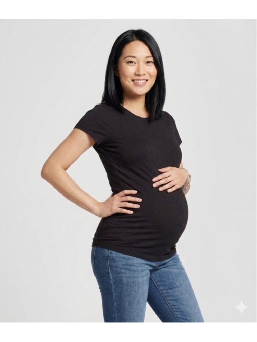 2Pk NEW Maternity Ingrid & Isabel Black Crew Neck T-Shirt Size Small Non-Ruched - Picture 6 of 6